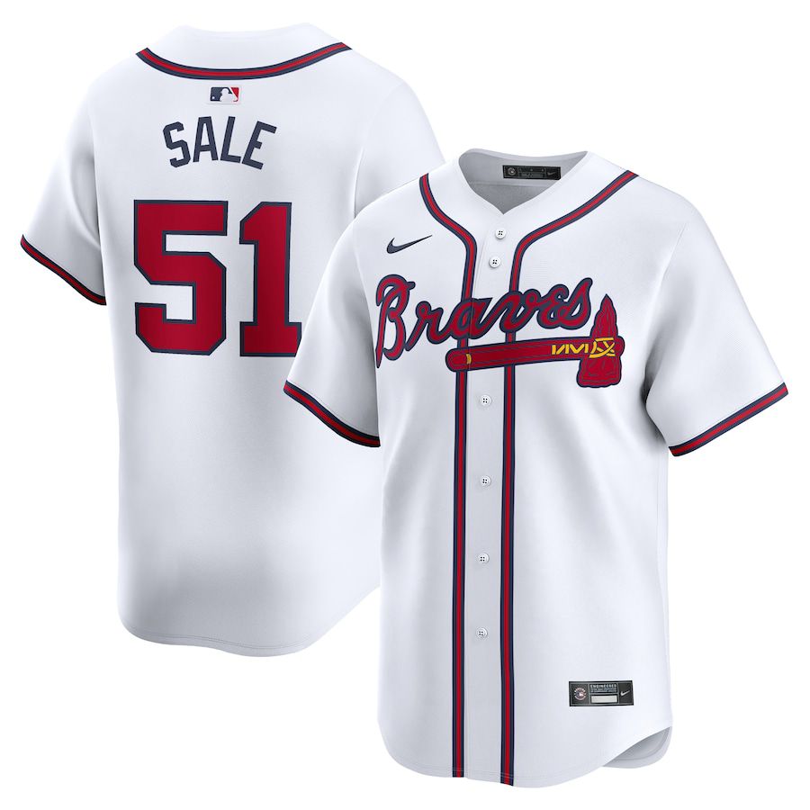 Men Atlanta Braves #51 Chris Sale Nike White Home Limited Player MLB Jersey